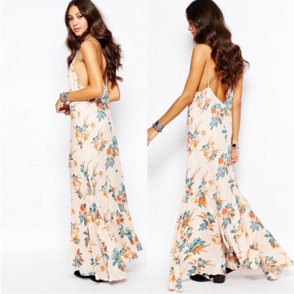 FP Intimately Peach Floral Mermaid Fishtail Slip Maxi Dress